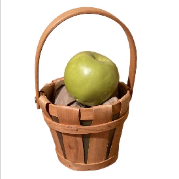 Mini Bushel Basket Natural Wood Chip Green details Small 4.5 inches Tall - Picture 2 of 15